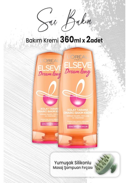 Dream Long Onarıcı Bakım Kremi 360 Ml X 2 Adet Ve Masaj Şampuan Fırçası Yeşil