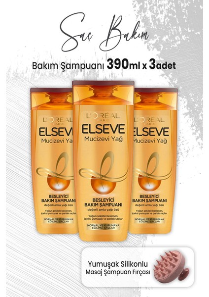 Mucizevi Yağ Şampuan Amla Yağı 390 Ml X 3 Adet Ve Masaj Şampuan Fırçası Pembe