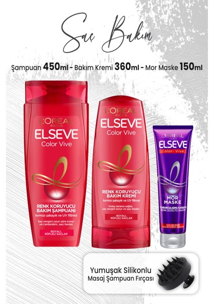 Color Vive Renk Koruyucu Şampuan 450 Ml, Krem 360 Ml, Mor Maske 150 Ml Ve Masaj Şampuan Fırçası Siyah