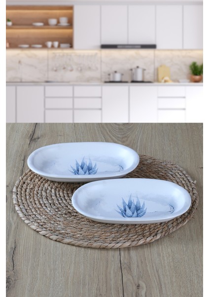 2 Adet 22CM Blue Magıc Kaktüs Model Kayık Tabak