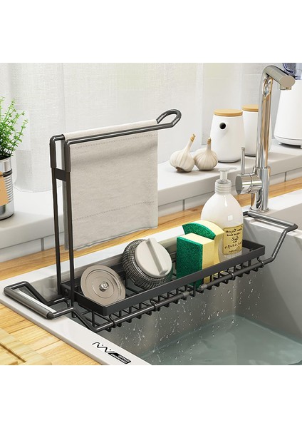 Genişletilebilir Lavabo Organizatör Mutfak Sünger Tutucu Havlu Tutucu ile Paslanmaz Çelik Sünger Dinlenme Lavabo Mutfak Süngeri Depolama Fırça ve Bulaşık Bezi Için (Yurt Dışından)