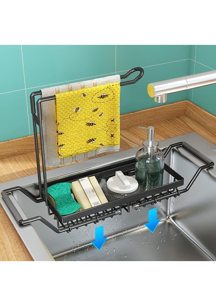 Genişletilebilir Lavabo Organizatör Mutfak Sünger Tutucu Havlu Tutucu ile Paslanmaz Çelik Sünger Dinlenme Lavabo Mutfak Süngeri Depolama Fırça ve Bulaşık Bezi Için (Yurt Dışından)