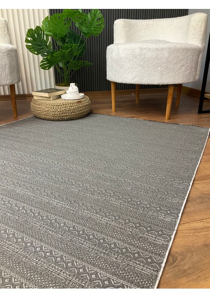 Makinede Yıkanabilir Kaymaz Tüy Vermez Salon Mutfak Koridor Halısı 3905 Gri