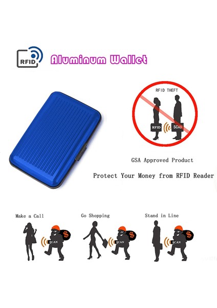 Rfıd Korumalı Alüminyum Kart Tutucu Mavi (Yurt Dışından) indirimleri