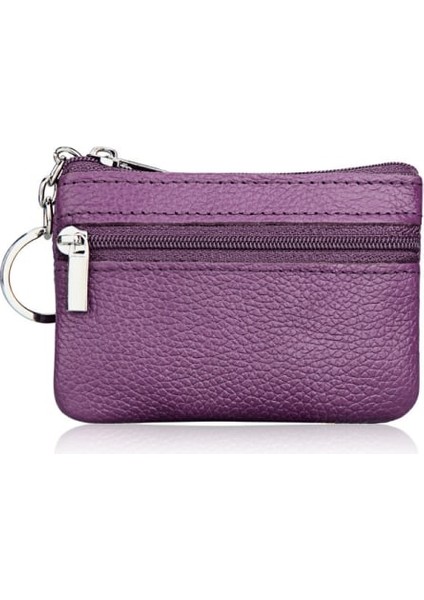 Deri Küçük Cüzdan Kart Tutucu Mini Anahtarlık Bozuk Para Çantası Kadın Mor 10X7CM (Yurt Dışından)