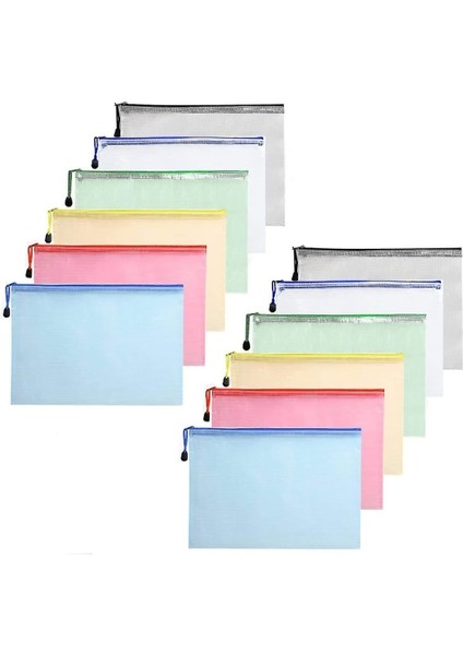 A5 Fermuarlı Ağ Belgeler Plastik Cüzdan Klasörleri Fermuar Plastik Cepler (12'li Paket) (Yurt Dışından)
