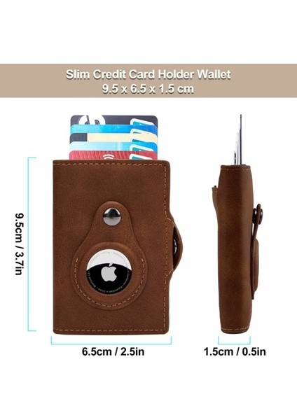 Küçük Rfıd Koruması Için Kart Tutucu Para Bölmeli Erkek Akıllı Airtag Cüzdan (Kahverengi) (Yurt Dışından)
