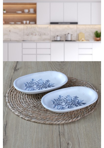 2 Adet 22CM Blue Magıc Yaprak Model Kayık Tabak