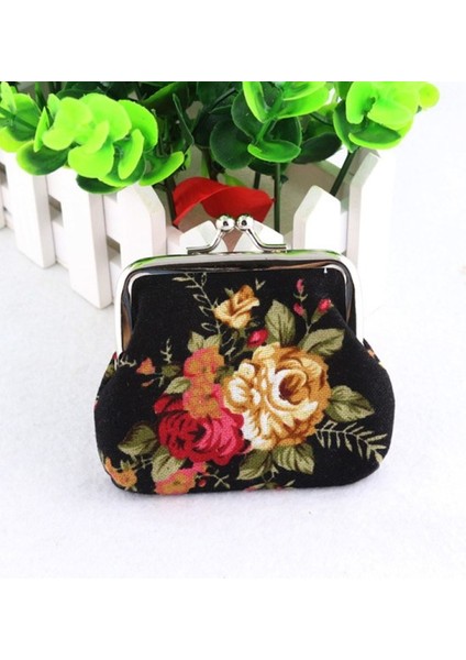 Retro Rose Küçük Değişim Cüzdan Öpücük Kilit Para Çantası Kadın Kızlar Siyah 9X7CM (Yurt Dışından) modelleri
