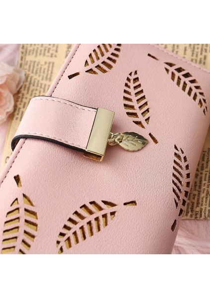 Pembe Deri Uzun Cüzdan, Sevimli Kadın Uzun Cüzdan Cüzdan Kadın Moda Uzun Cüzdan Bayan Cüzdan Debriyaj Kılıf Yaprak Kolye Sikke Fermuar Uzun Cüzdan (Yurt Dışından)