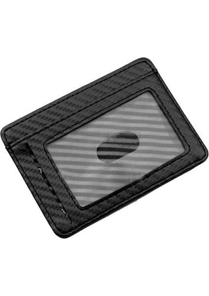 Pencere Bölmeli Karbon Fiber Kart Tutucu - Siyah Siyah (Yurt Dışından)