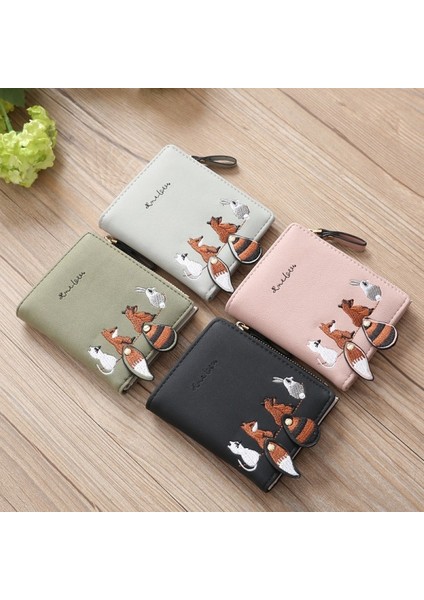 Hayvan Nakış Ipliği Kart Çanta Moda Küçük Cüzdan Siyahımsı Yeşil (Yurt Dışından)