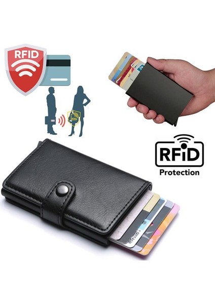 Siyah Rfıd Nfc Korumalı Cüzdan Kartlık 5 Kart (Gerçek Deri) Siyah (Yurt Dışından)