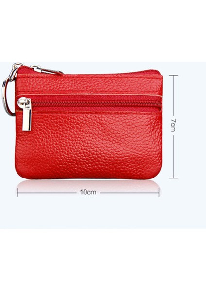 Deri Küçük Cüzdan Kart Sahibi Mini Anahtarlık Fermuarlı Para Çantası Siyah 10X7CM (Yurt Dışından)