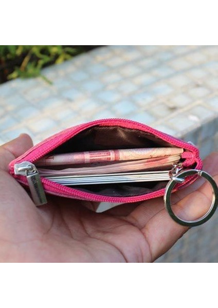 Deri Küçük Cüzdan Kart Sahibi Mini Anahtarlık Fermuarlı Para Çantası Siyah 10X7CM (Yurt Dışından)