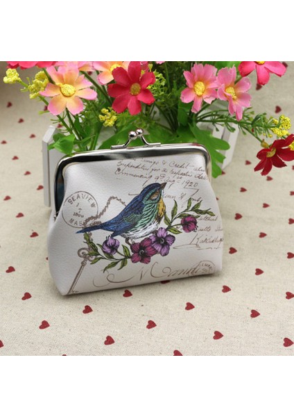 Baskılı Bozuk Para Çantası Vintage Kese Tokalı Debriyaj Çanta Cüzdan Çiçekler ve Kuşlar 12X10CM (Yurt Dışından)