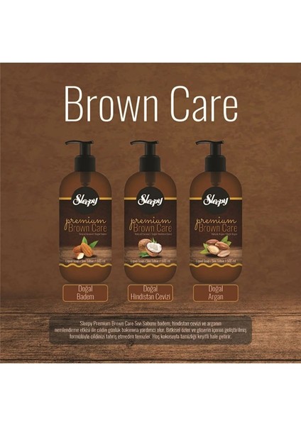 Sıvı Sabun Premium 500ml Brown Care Seri (Doğal Badem/Hindistan Cevizi/Argan) (12 Li Set)