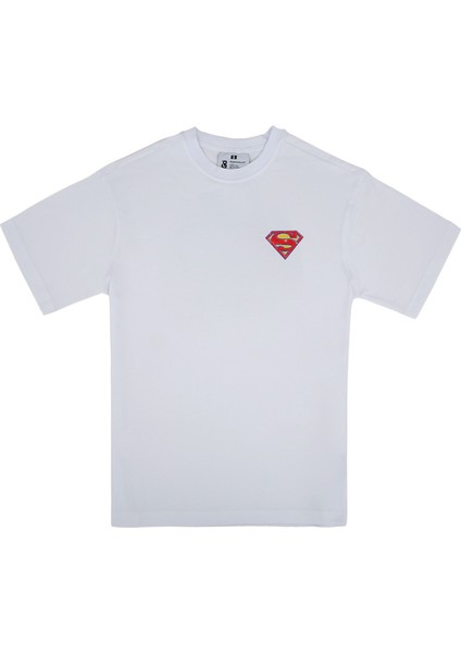 Kadın Vegan Beyaz T-Shirt - Warner Bros Superman Muscle Building Club Tasarım