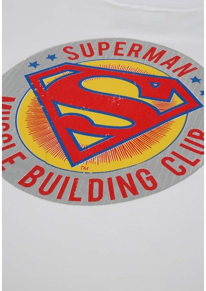 Kadın Vegan Beyaz T-Shirt - Warner Bros Superman Muscle Building Club Tasarım modelleri