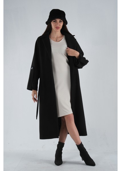 Siyah Önden Düğmeli Oversize Örme Kaşe Kaban 0108081.01 fiyatları
