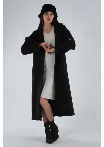 Siyah Önden Düğmeli Oversize Örme Kaşe Kaban 0108081.01 modelleri