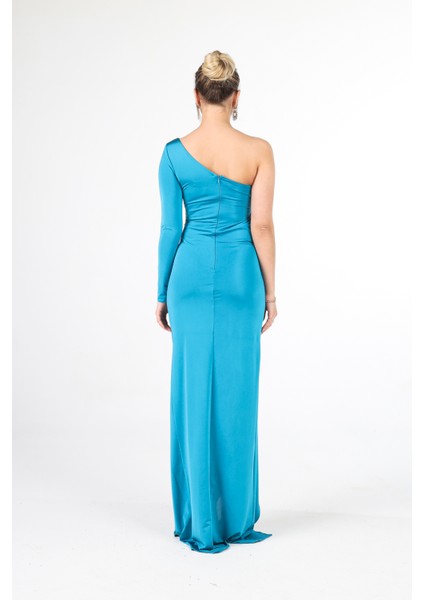 Petrol Tek Kol Yırtmaçlı Bel Dekolteli Balık Abiye Elbise 1302045.13 indirimleri