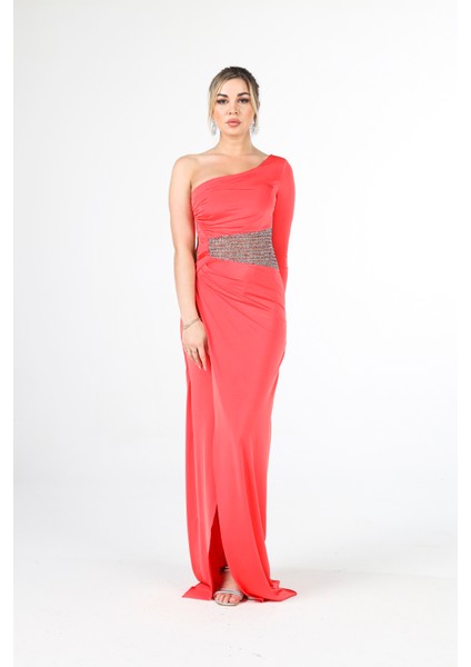 Oranj Tek Kol Yırtmaçlı Bel Dekolteli Balık Abiye Elbise 1302045.24 fiyatları