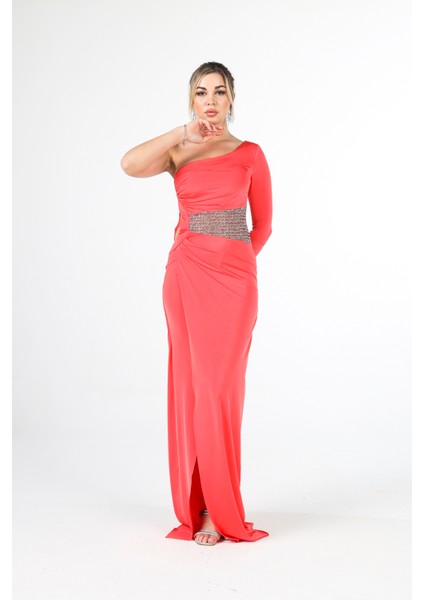 Oranj Tek Kol Yırtmaçlı Bel Dekolteli Balık Abiye Elbise 1302045.24 modelleri