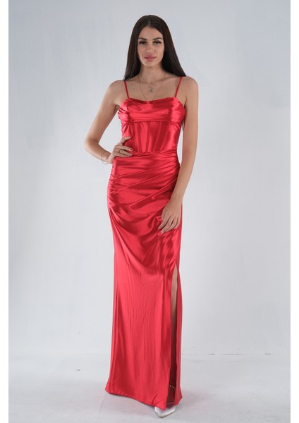 Kırmızı Sırtı Bağlamalı Yırtmaçlı Abiye 4522018.08 fiyatları