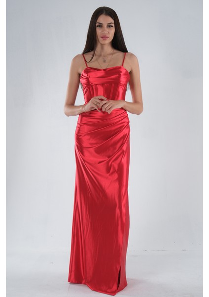 Kırmızı Sırtı Bağlamalı Yırtmaçlı Abiye 4522018.08 modelleri