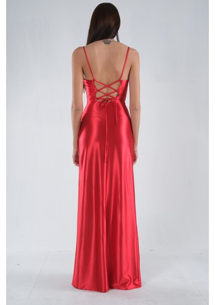 Kırmızı Sırtı Bağlamalı Yırtmaçlı Abiye 4522018.08 indirimleri