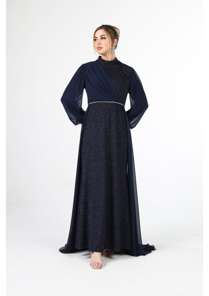 Lacivert Simli Kumaşlı Abiye Elbise 6502428.02