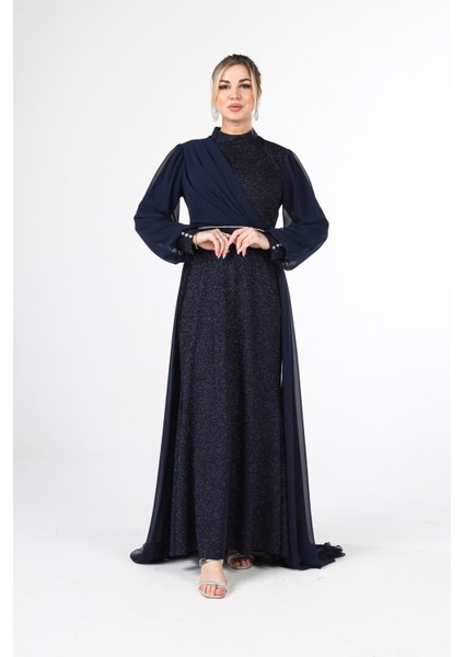 Lacivert Simli Kumaşlı Abiye Elbise 6502428.02 fiyatları