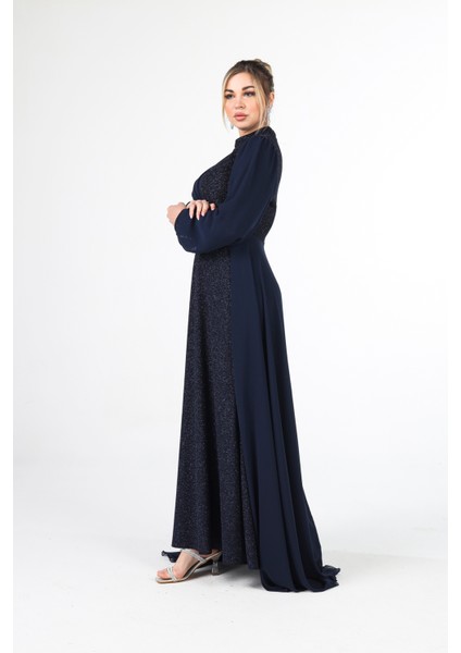 Lacivert Simli Kumaşlı Abiye Elbise 6502428.02 modelleri