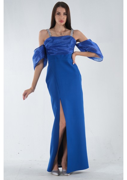 Saks Kolları Şifon Yırtmaçlı Abiye 9705139.26