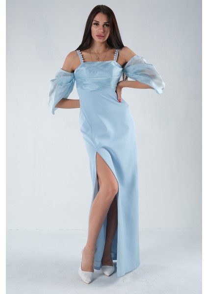 Bebe Mavi Kolları Şifon Yırtmaçlı Abiye 9705139.449