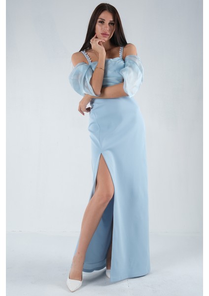 Bebe Mavi Kolları Şifon Yırtmaçlı Abiye 9705139.449