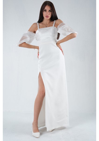 Ekru Kolları Şifon Yırtmaçlı Abiye 9705139.147