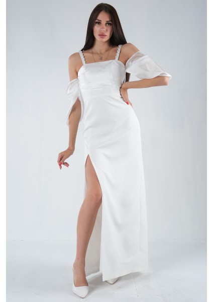 Ekru Kolları Şifon Yırtmaçlı Abiye 9705139.147 fiyatları