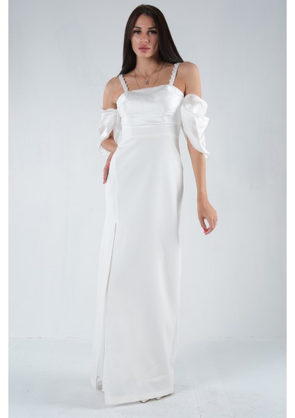 Ekru Kolları Şifon Yırtmaçlı Abiye 9705139.147 modelleri