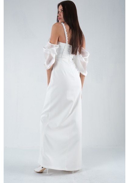 Ekru Kolları Şifon Yırtmaçlı Abiye 9705139.147 fırsatları