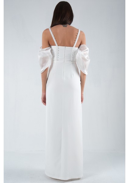 Ekru Kolları Şifon Yırtmaçlı Abiye 9705139.147 indirimleri