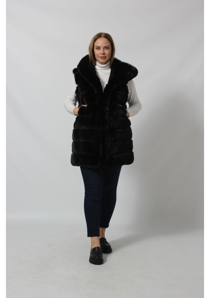 Etekten Kısalabilen Kapüşonlu Lüks Suni Kürk Yelek modelleri