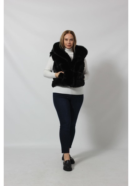 Etekten Kısalabilen Kapüşonlu Lüks Suni Kürk Yelek fırsatları