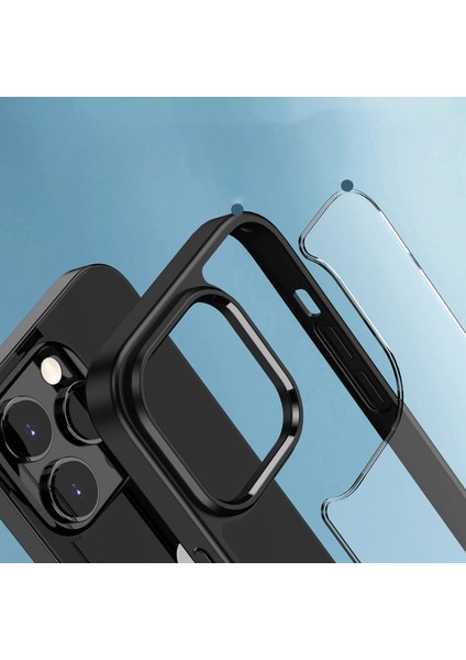 iPhone 15 Plus ile Uyumlu Kılıf Kenar Renkli Arkası Şeffaf Kamera Koruma Impact Protectıon Kılıf