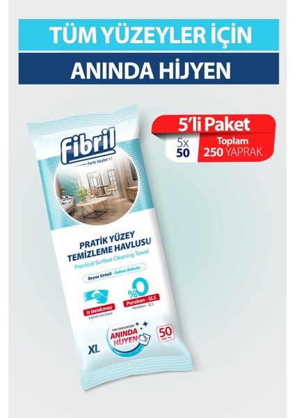 Yüzey Temizlik Havlusu 50 Yaprak Xl Beyaz Sirkeli - Beyaz Sabun Kokulu Plastik Kapaklı