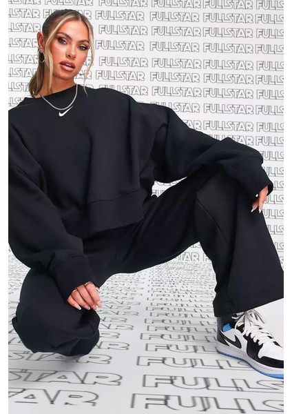 Sportswear Essential Collection Fleece Oversized Crew Kadın Sweatshirt Siyah