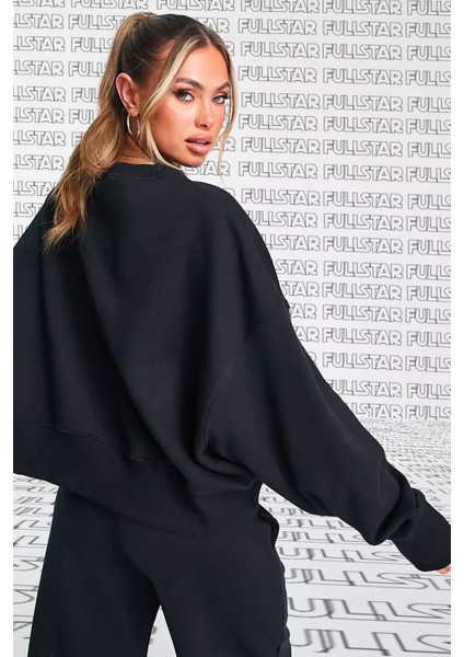 Sportswear Essential Collection Fleece Oversized Crew Kadın Sweatshirt Siyah modelleri