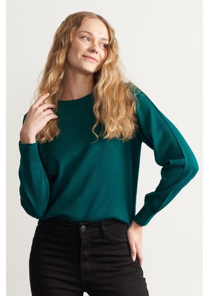 Kadın B Yaka Yeşil Kazak