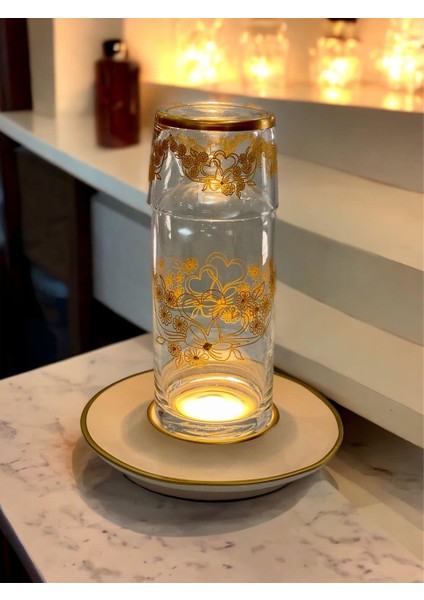 Nurab Sürahili Gece Lambası Kalp Krem